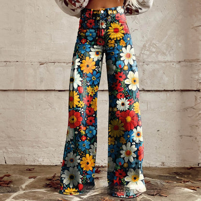 Foreign Trade Plus Size Women's Casual Pants Thin Imitation Jeans Wide Leg