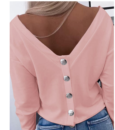 Women's White Backless Long Sleeves Top