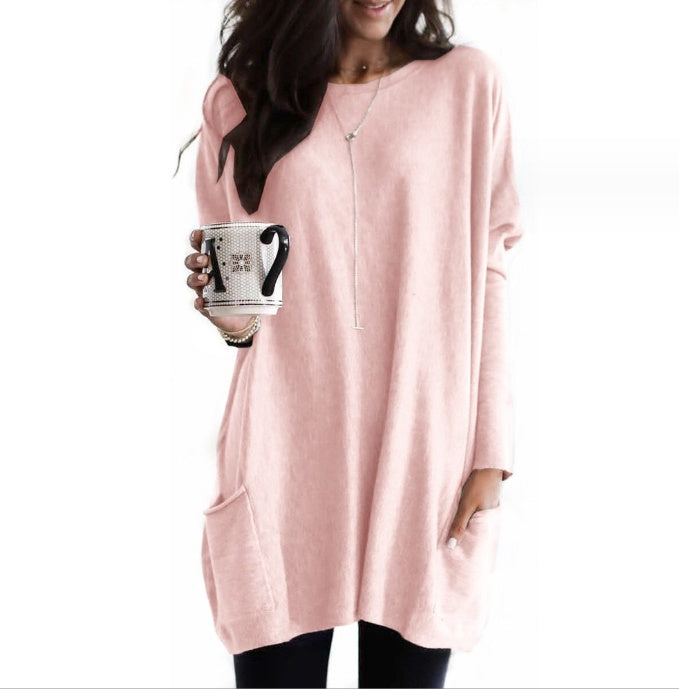 European And American Long-Sleeved Casual Pocket T-Shirt