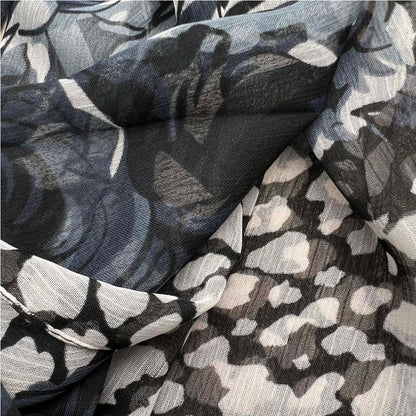 Black Printed Polyester Scarf - Classic Everyday Scarf 67inchx21inch