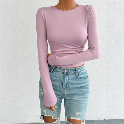 Y2g Sexy Hot Girl Slim-fit Solid Color Knitted Long-sleeved Top Women's Clothing