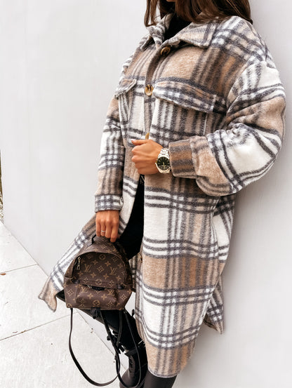 Autumn And winter Long-sleeved Plaid Printed Shirt Jacket