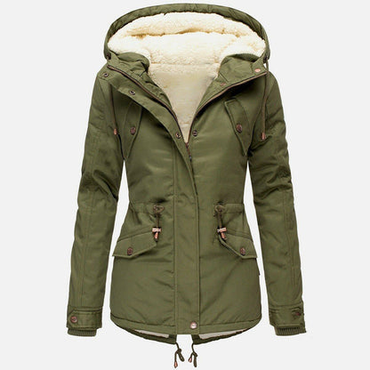 Solid color hooded drawstring waist padded coat