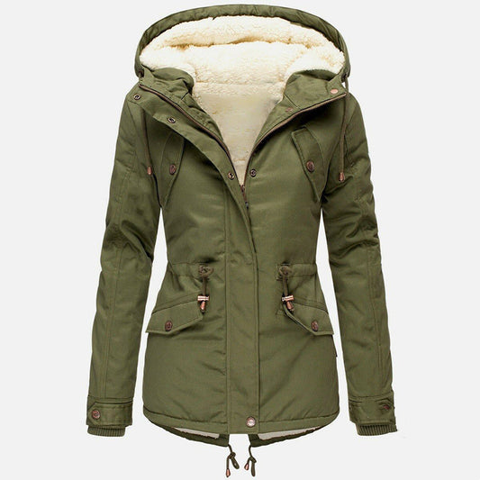 Solid color hooded drawstring waist padded coat