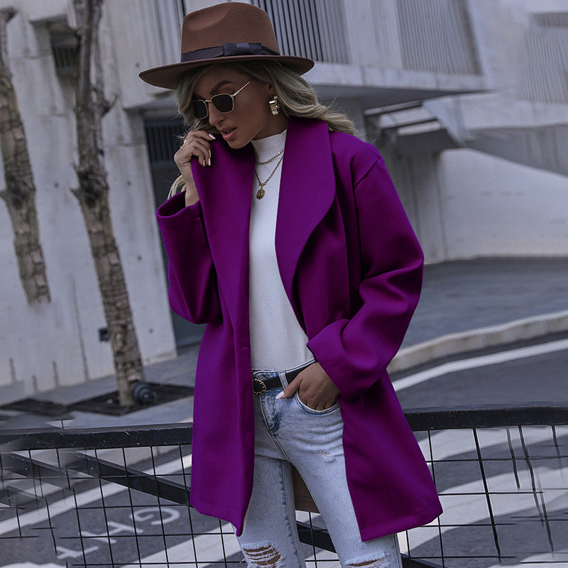 Women's Fashionable Hooded Mid-length Woolen Coat