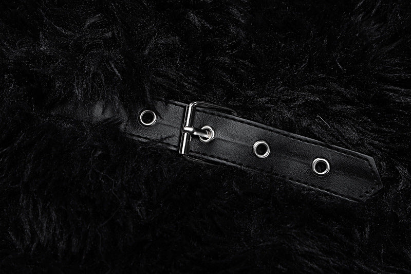 Fluffy Woolen Leather Ring Top Hot Girl Loose