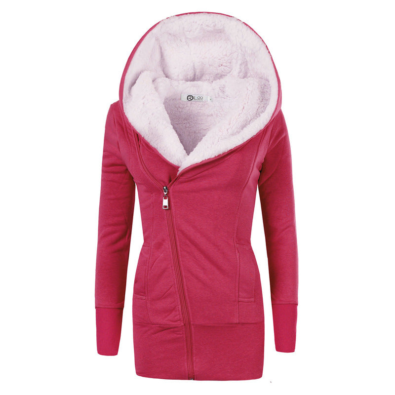 Lamb Wool Hooded Long Sleeve Women's Sweater