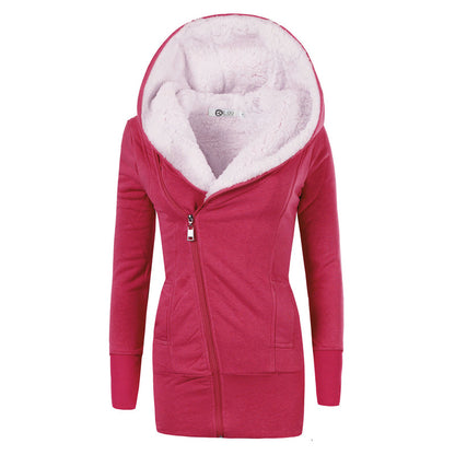 Lamb Wool Hooded Long Sleeve Women's Sweater