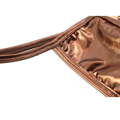 Shiny sexy men's thong bronzing patent leather shorts