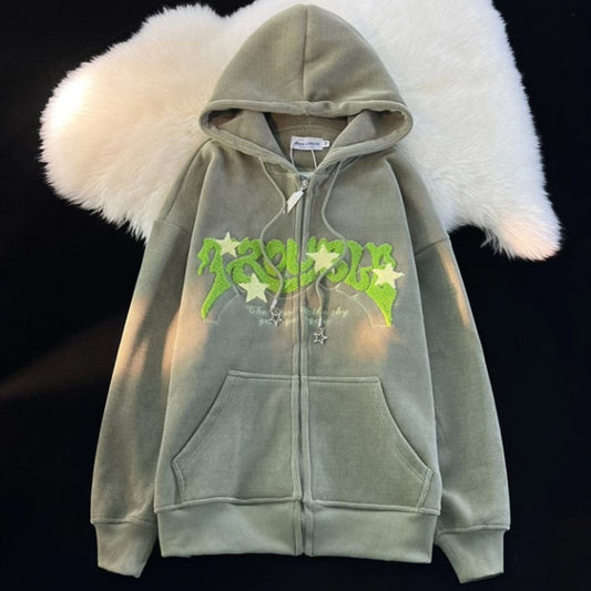 XINGX Corduroy Cardigan Coat Spring And Autumn Loose Hooded Sweater