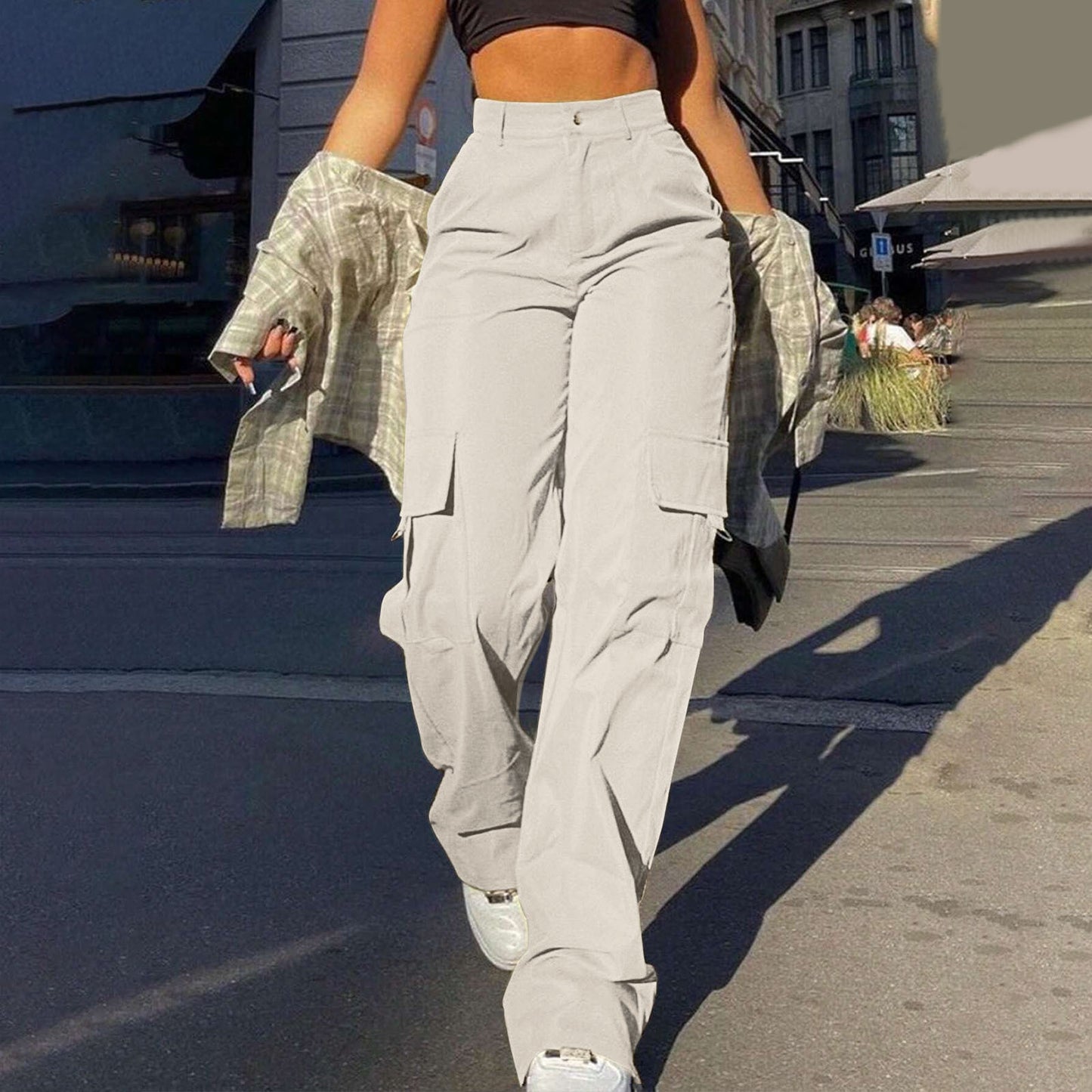 Multi-Pocket Workwear Straight-leg Trousers