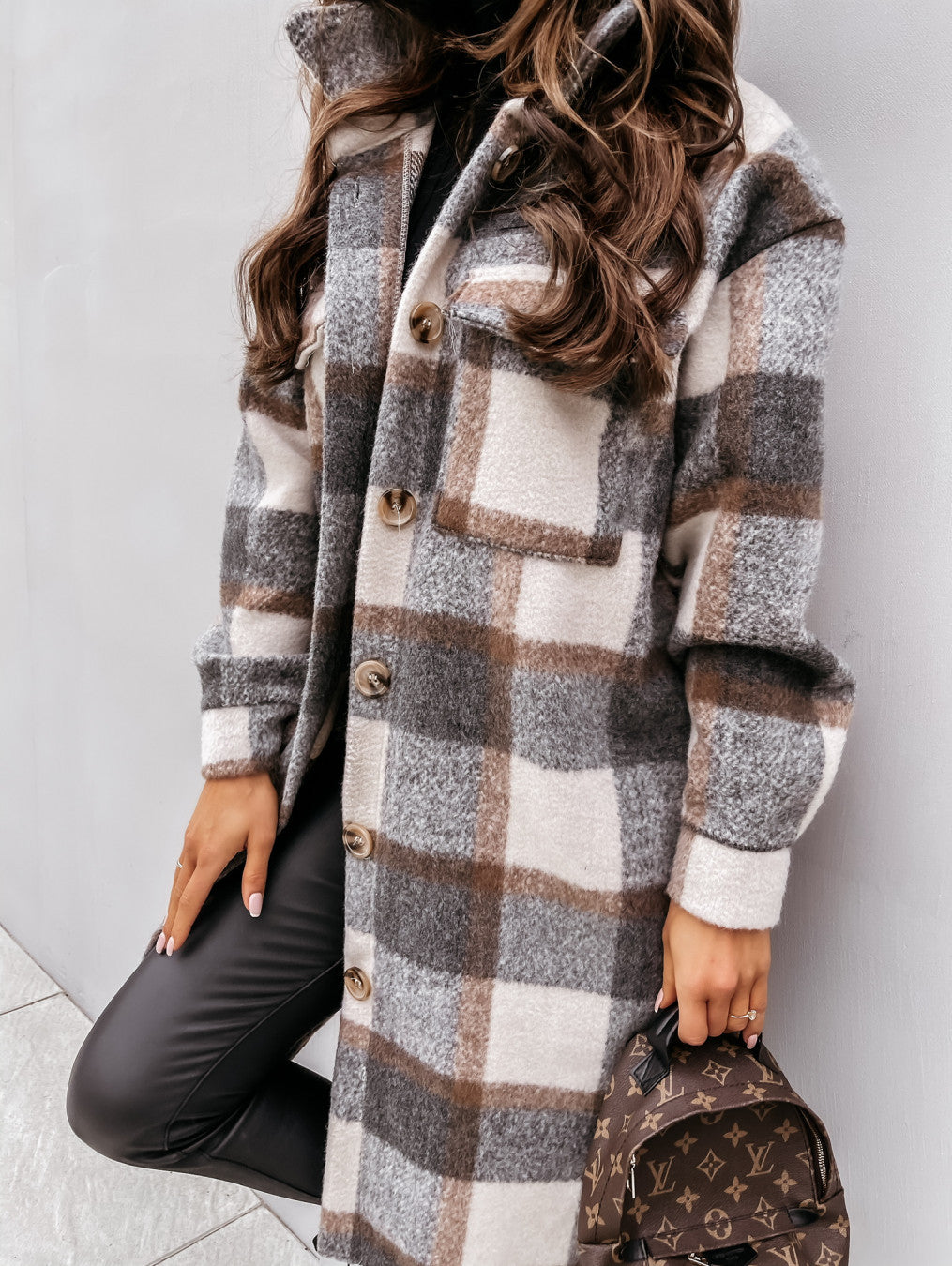 Autumn And winter Long-sleeved Plaid Printed Shirt Jacket