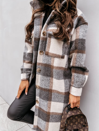 Autumn And winter Long-sleeved Plaid Printed Shirt Jacket