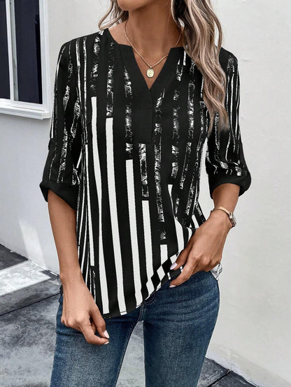Double Matching Contrast Color Positioning Flower Half-sleeve Shirt Women's Top