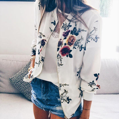 Print short baseball uniform jacket