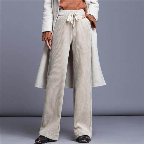 Fashion Straight Solid Pants Casual High Waist Plus Office Lady Elastic Waist Corduroy