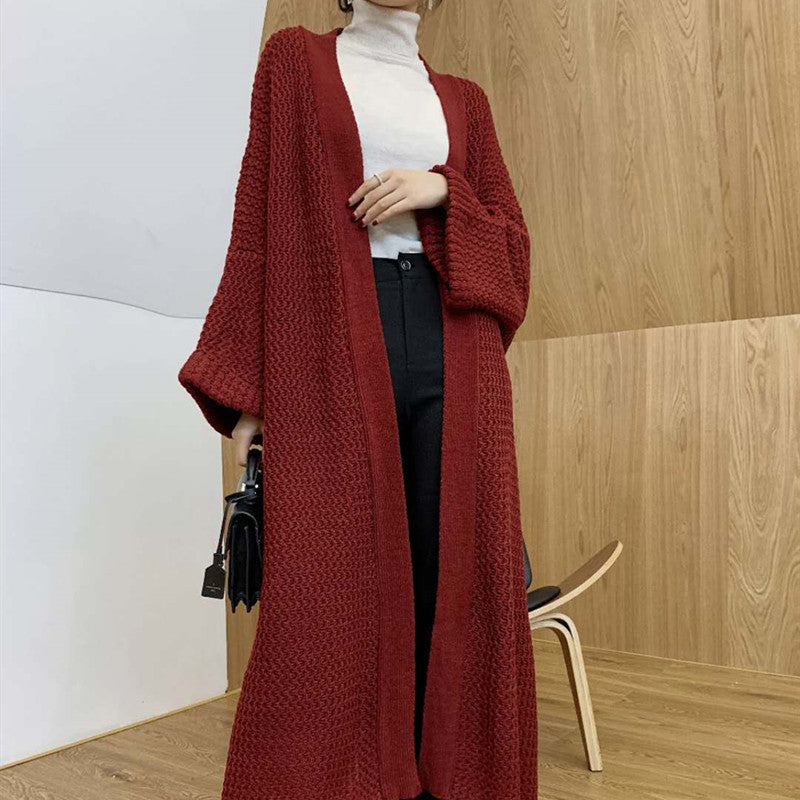 Loose length knit cardigan