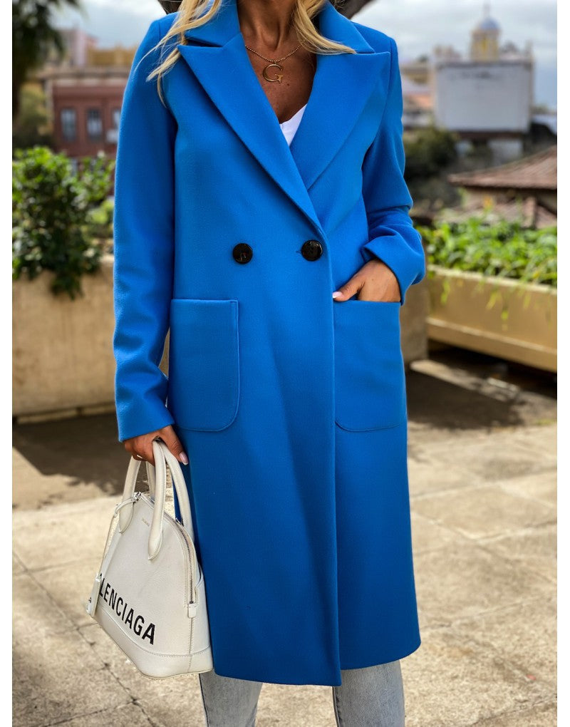 Long candy color lapel woolen coat