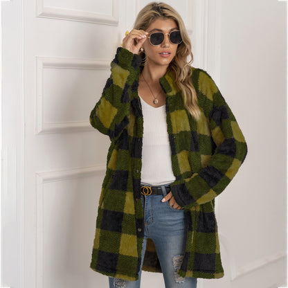 Contrast plaid long coat