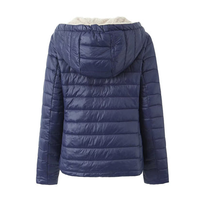 European And American Style Short Autumn And Winter Cotton-padded Coat Women's Solid Color Loose Hooded Fleece-lined Warm