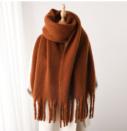 Mohair Pure Color All-matching Winter Warm Lengthened Fringe Bib Towel