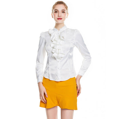 Women's Fashion Solid Color Long Sleeve Silk-like Shirt