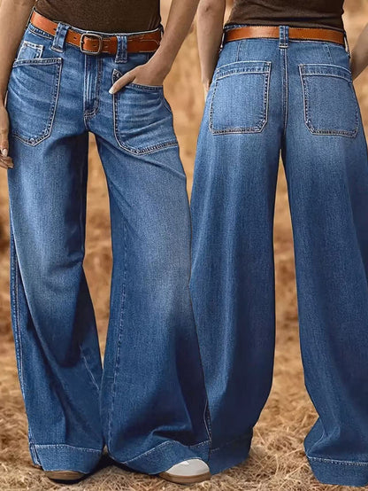 Loose Slimming Ladies Wide-leg Straight Pants Denim Ankle-length Pants