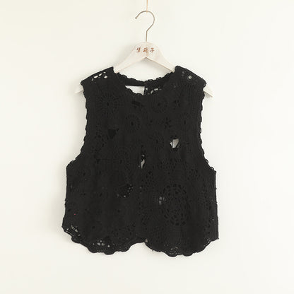 Women's Round Neck Slim Fit Pullover Sleeveless Lace Shirt