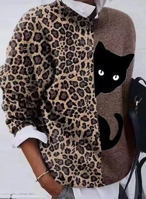 Women's Fashion Wearing Flower Print Loose Long Sleeve Top