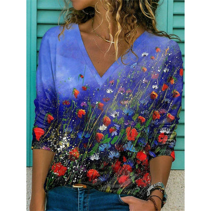 Women's Digital Print Casual Long Sleeve T-shirt