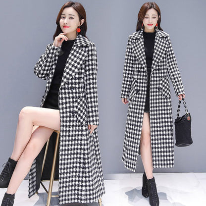 Ladies retro plaid woolen coat