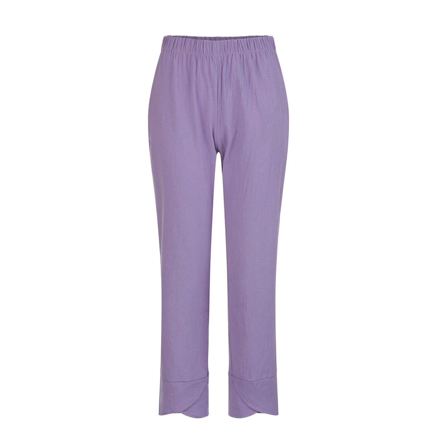 Cotton Sack Trousers With Loose Solid Color Elastic Waist And Side Pockets
