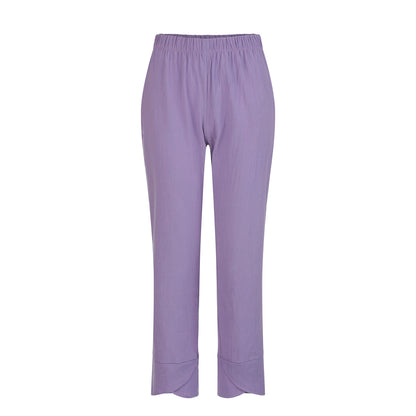 Cotton Sack Trousers With Loose Solid Color Elastic Waist And Side Pockets