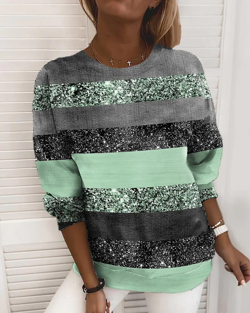 Women's Digital Printing Round Neck Long Sleeve Sweatshirt