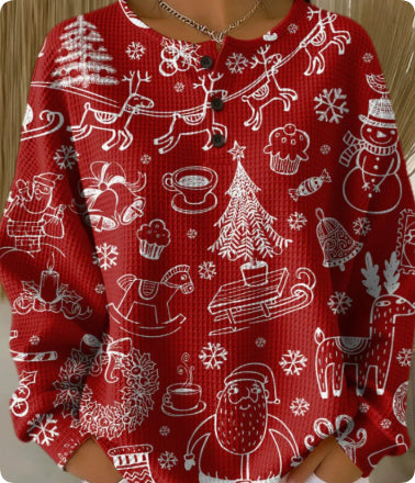 Retro 3D Digital Print Three-button Stand Collar Top