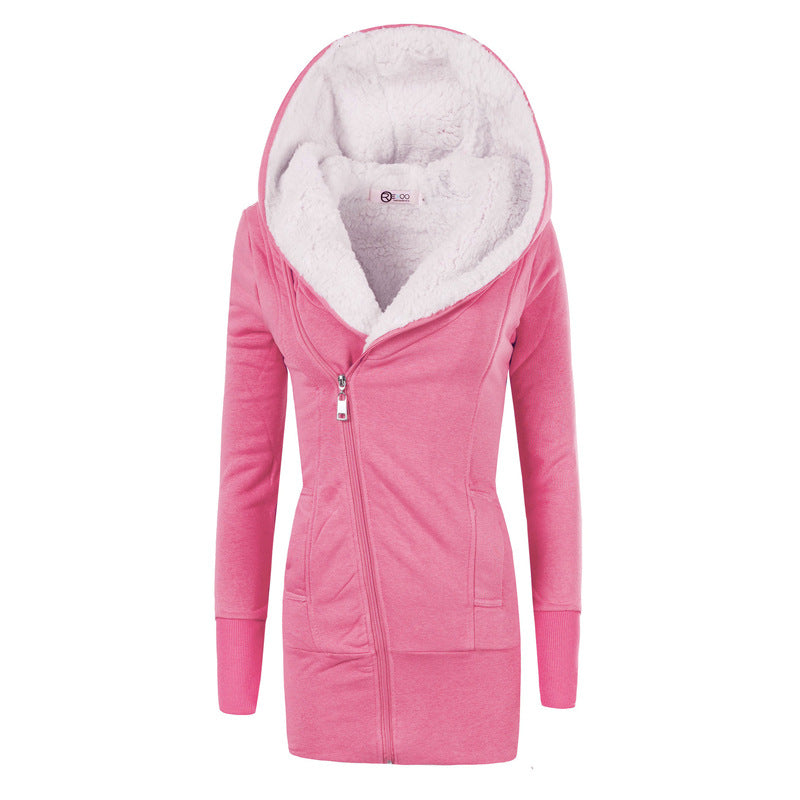 Lamb Wool Hooded Long Sleeve Women's Sweater