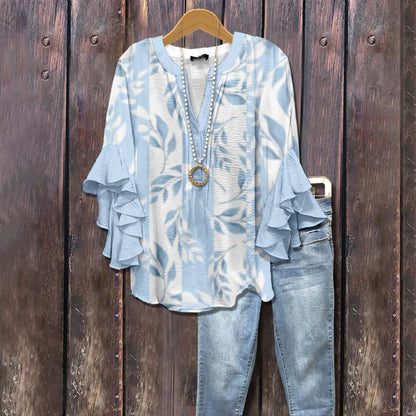 Women's V-neck Fashion Lotus Sleeve T-shirt