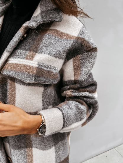 Autumn And winter Long-sleeved Plaid Printed Shirt Jacket