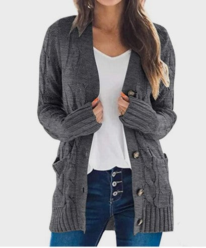 V-neck long-sleeved sweater coat