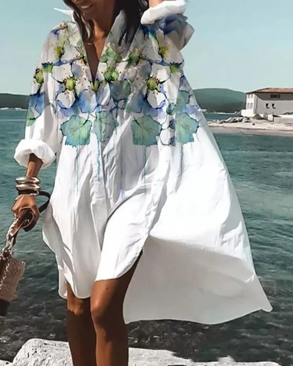 Women's Casual Loose Lapel Midi Shirt Dress