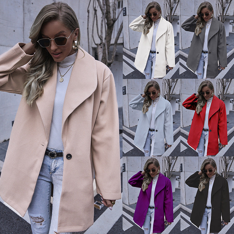 Women's Fashionable Hooded Mid-length Woolen Coat