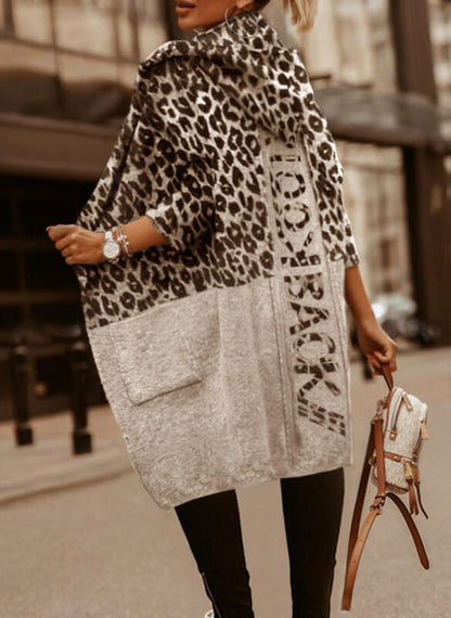 Hooded Temperament Printed Loose Zipper Sweater Coat
