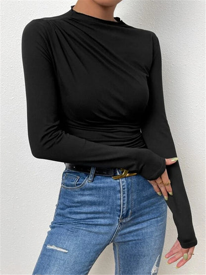 Women's Fashion Casual Solid Color Slim Bottoming Shirt Top
