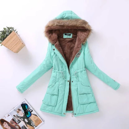 Autumn and Winter Plus Size Hooded Mid-length Cotton Jacket