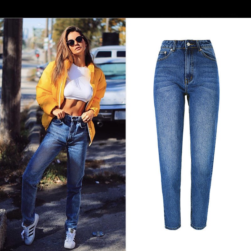 New High-waisted Loose Straight-leg Denim Cropped Trousers