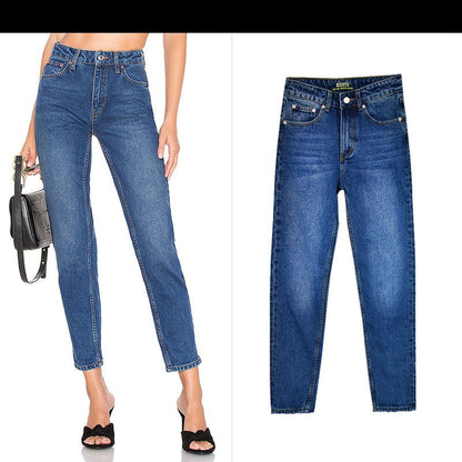 New High-waisted Loose Straight-leg Denim Cropped Trousers