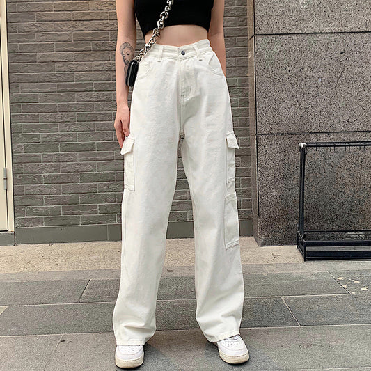 Loose High Waist Japanese Large Pocket Tooling Mopping Trousers