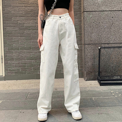Loose High Waist Japanese Large Pocket Tooling Mopping Trousers
