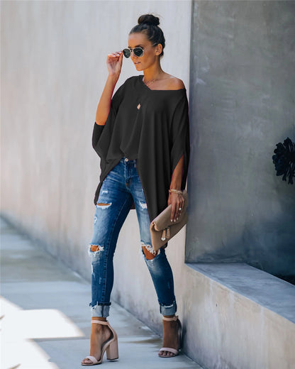European and American Women's Loose Personality V-neck T-shirt
