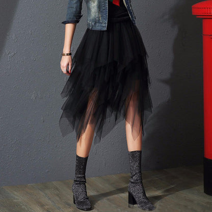 Women's High Waist Irregular Gauze Skirt
